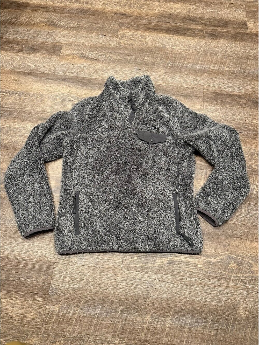 L.L.Bean Women’s Sherpa Fleece Pullover Jacket XS Gray Snap Neck Cozy